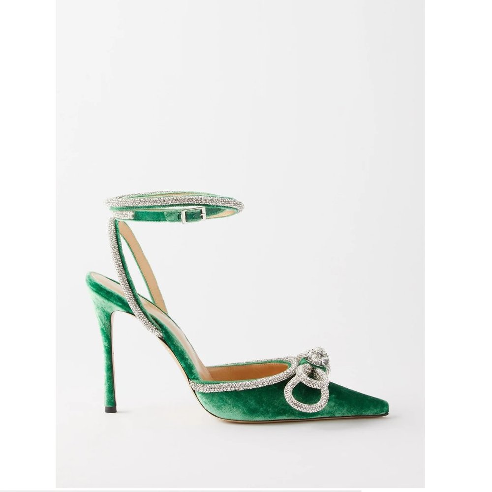 NEW Mach & Mach double crystal bow green velvet pumps 110cm - 39.5 EU